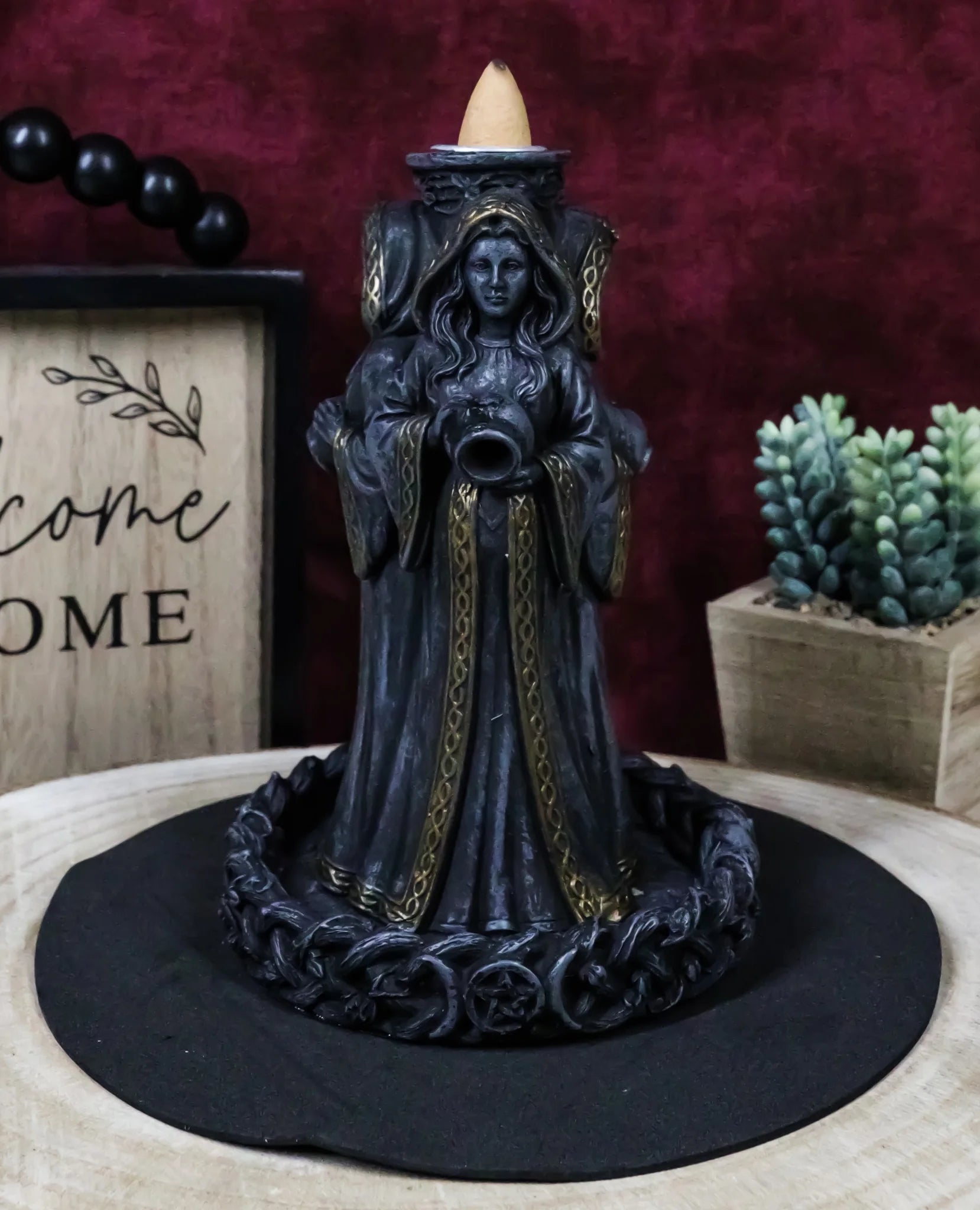 Wicca Triple Moon Goddess Maiden Mother and Crone Pagan Backflow Incense Burner