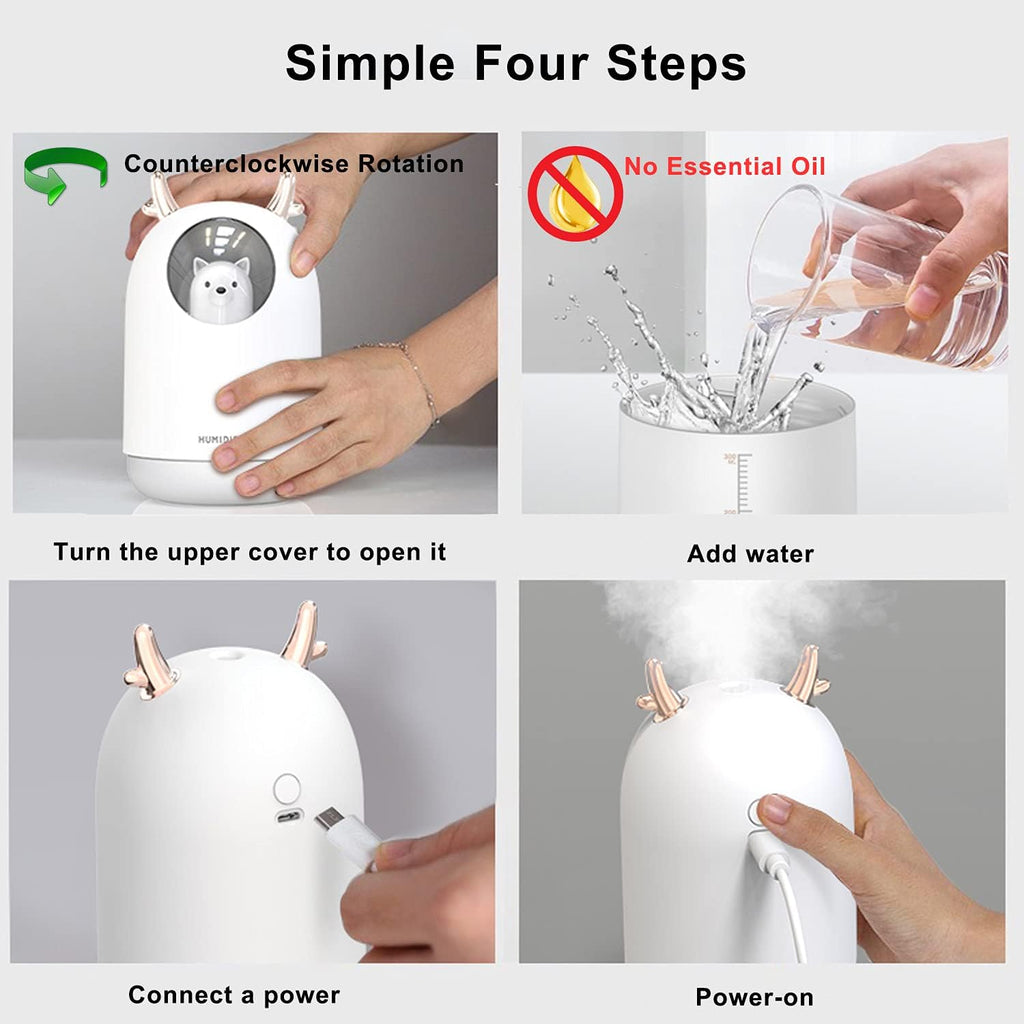 Cute Pet Humidifier with Two Spray Modes, 300Ml Water Tank Lasts up to 10 Hours, 7 Color LED Lights Changing, Waterless Auto Shut-Off for Bedroom, Home, Office (Pink)