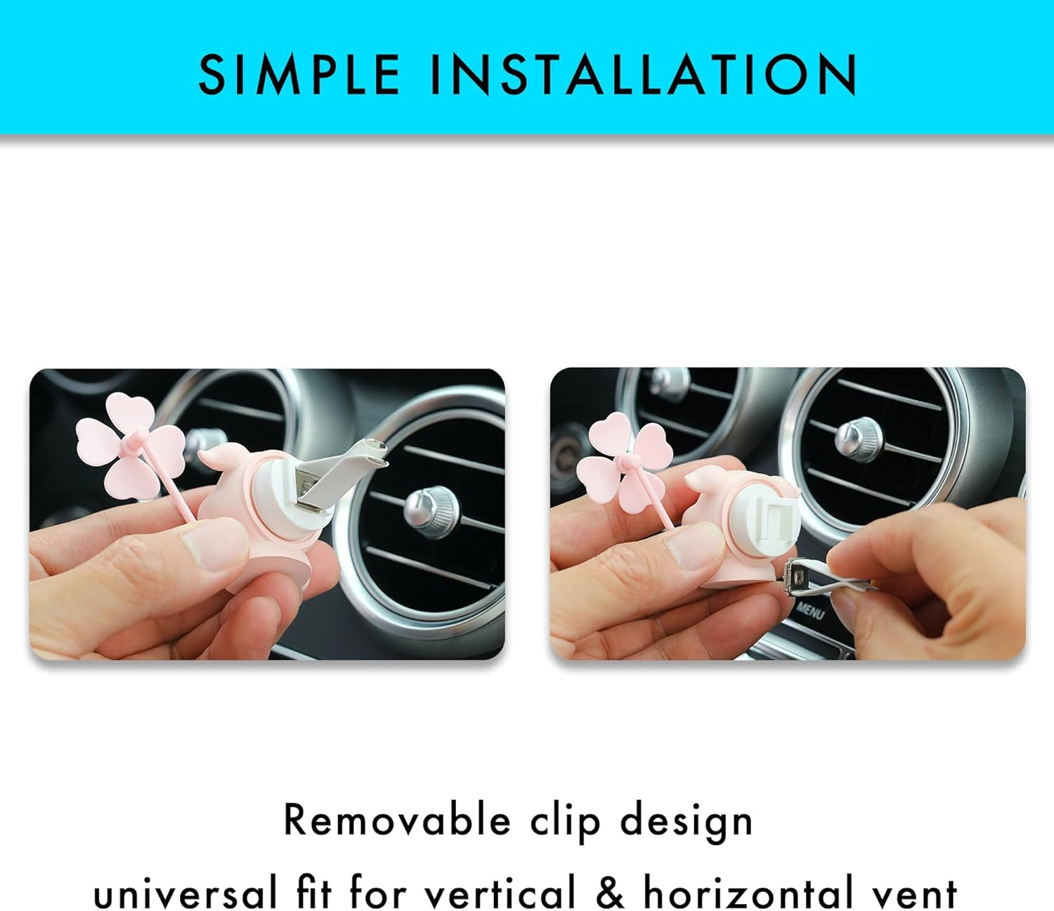 ADR. Cute Pig Car Air Fresheners Vent Clip, Spinning Fan Aroma Diffuser, Gift for Women (Pig)