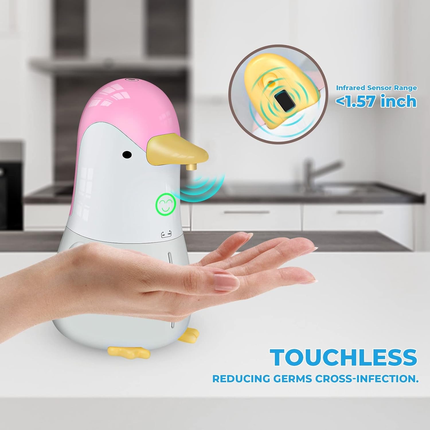 Foaming Soap Dispenser, Touchless Hand Soap Dispenser, Rechargeable Automatic Soap Dispenser, 13.5Oz/400Ml for Bathroom Kitchen Hotel School (Pink)