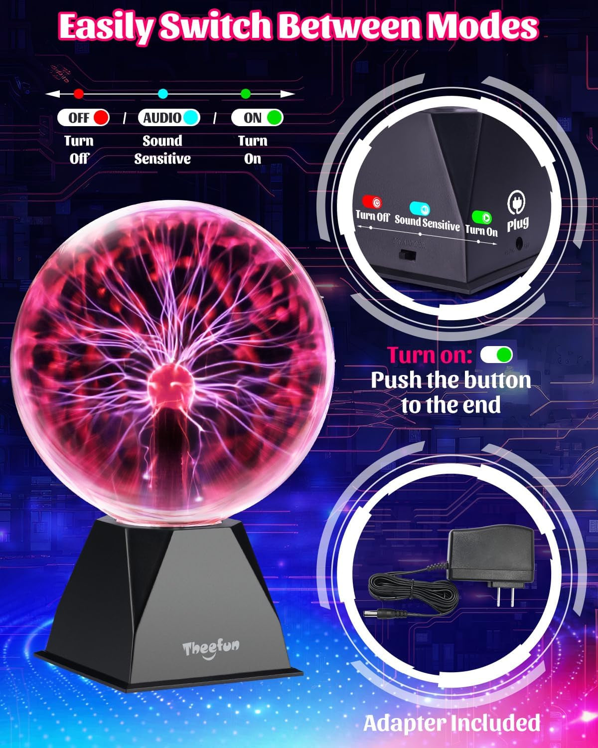 Plasma Ball: 8 Inch Huge Plasma Globe Christmas Gifts Touch & Sound Sensitive Ball Lamp Electric Lightning Novelty Light for Parties, Home, Prop, Room Decoration