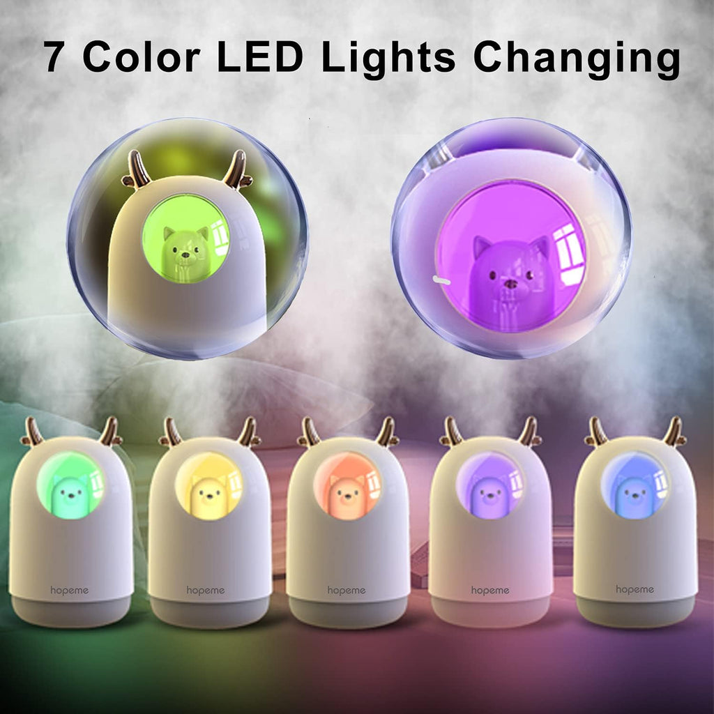 Cute Pet Humidifier with Two Spray Modes, 300Ml Water Tank Lasts up to 10 Hours, 7 Color LED Lights Changing, Waterless Auto Shut-Off for Bedroom, Home, Office (Pink)