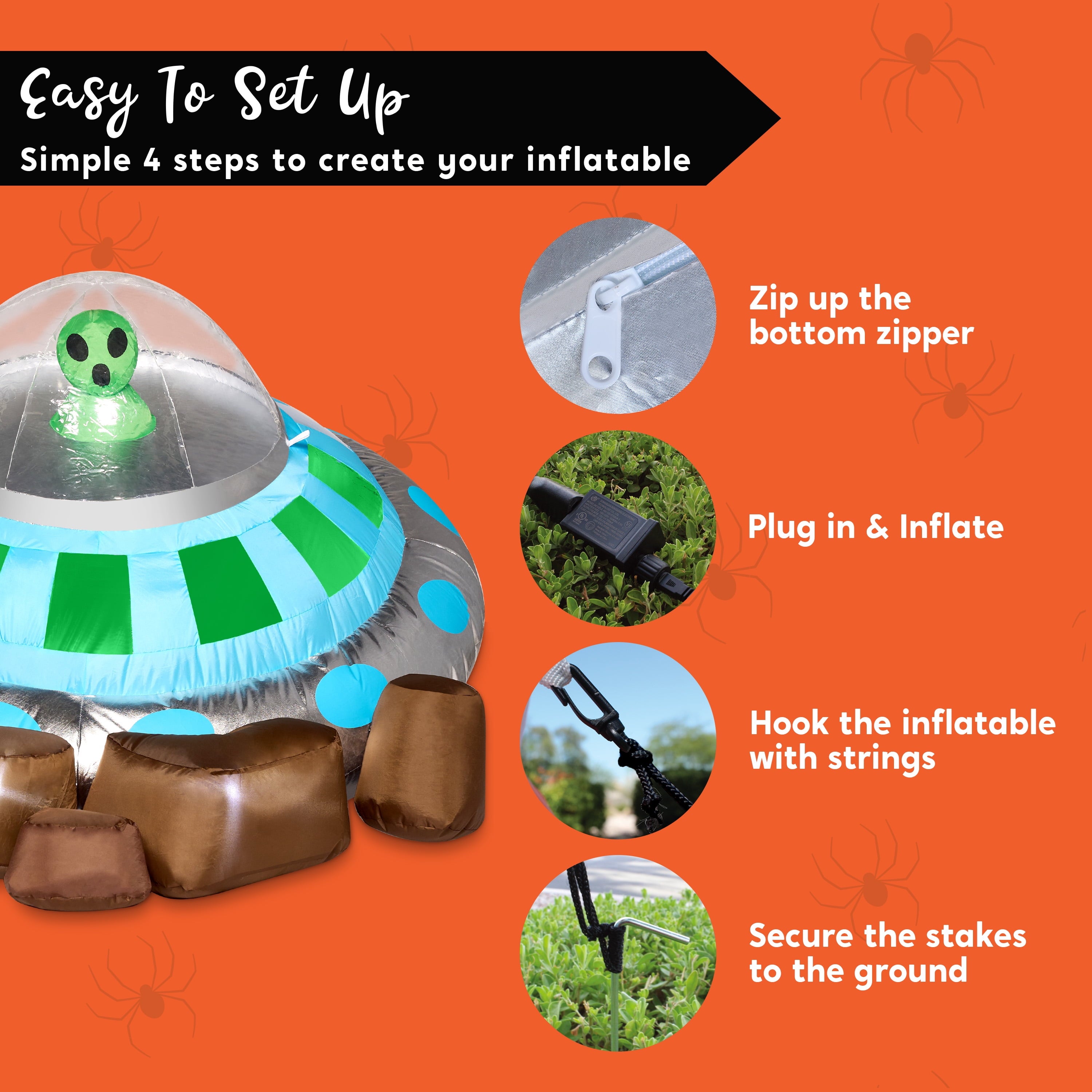 5Ft Halloween Inflatable UFO Alien Decorations,Blow Ups Crashing UFO Yard Decoration with Color Changing Lights for Inflatable Decor Outside