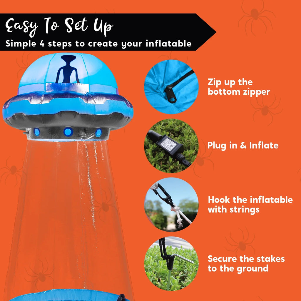 4 FT Halloween Inflatable UFO Alien Decoration with Built-In Leds,Ufo Halloween Decorations Outdoor Blow up Yard Lawn Decoration