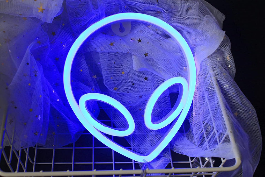 Alien Neon Sign Led Signs Alien Lamp for Wall Decor Neon Lights for Bedroom Asthetic Room Decor Alien Decorations Battery/Usb Operated(Blue)
