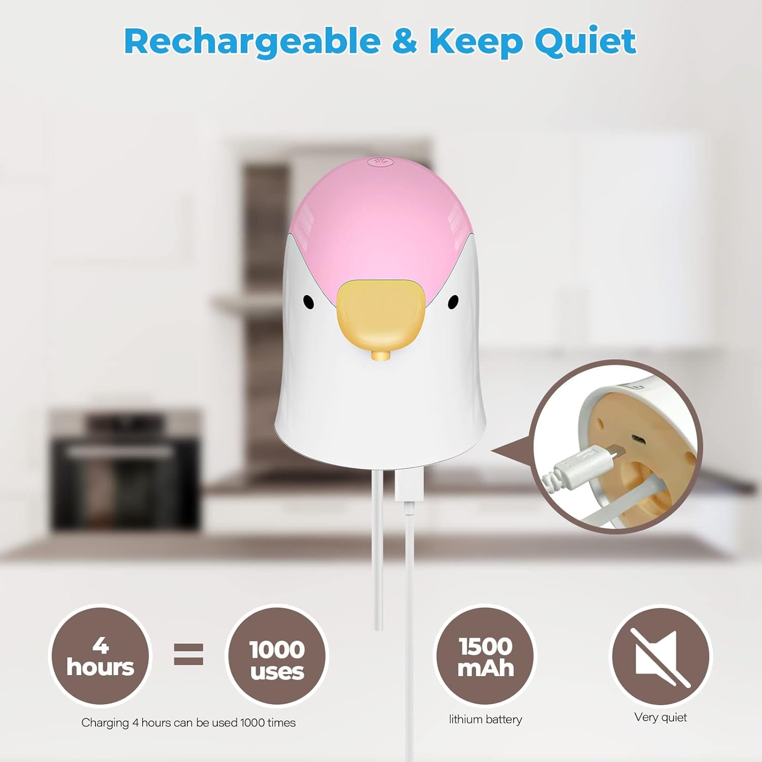 Foaming Soap Dispenser, Touchless Hand Soap Dispenser, Rechargeable Automatic Soap Dispenser, 13.5Oz/400Ml for Bathroom Kitchen Hotel School (Pink)