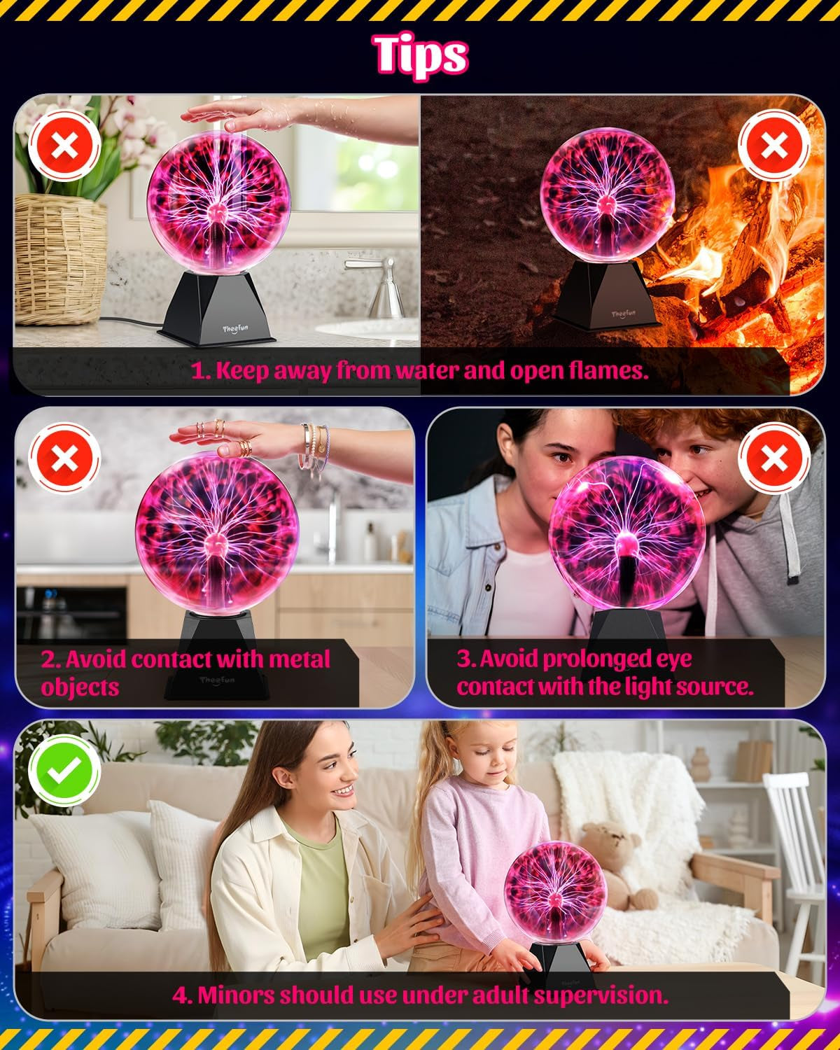 Plasma Ball: 8 Inch Huge Plasma Globe Christmas Gifts Touch & Sound Sensitive Ball Lamp Electric Lightning Novelty Light for Parties, Home, Prop, Room Decoration