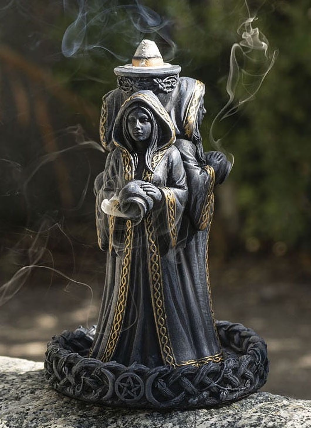 Wicca Triple Moon Goddess Maiden Mother and Crone Pagan Backflow Incense Burner