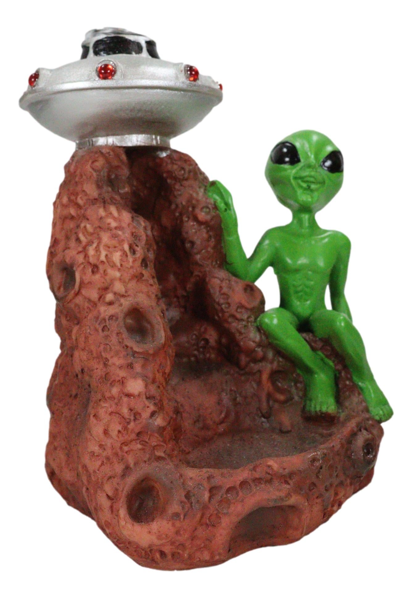 UFO Green Roswell Alien with Flying Saucer Spaceship Backflow Incense Burner
