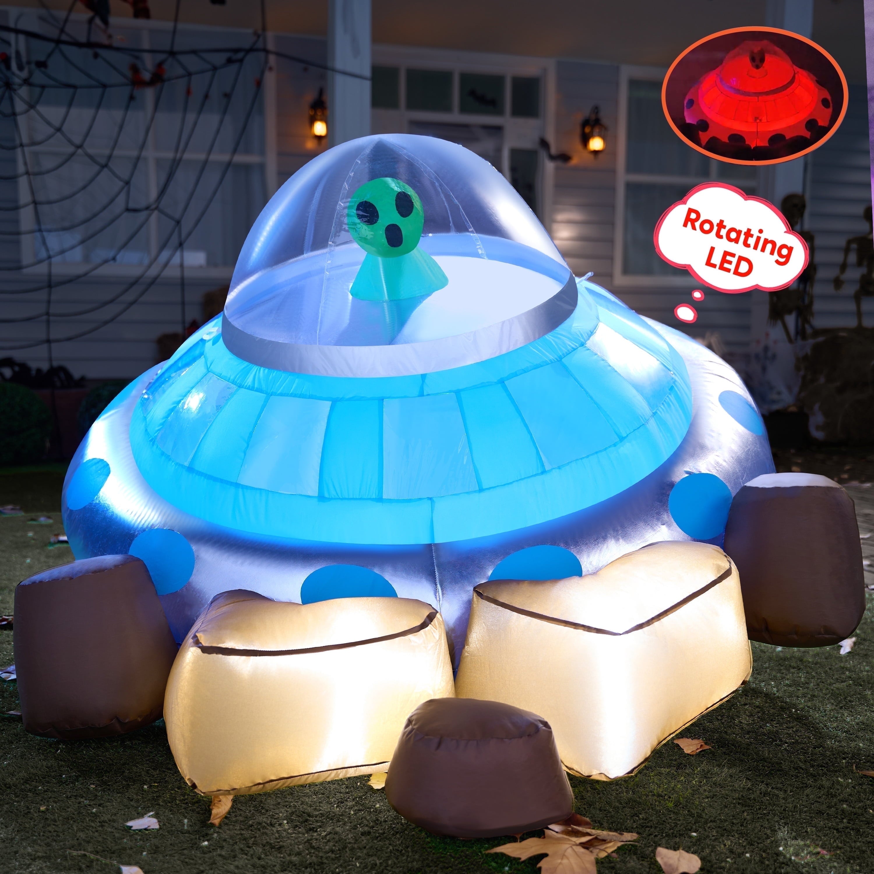 5Ft Halloween Inflatable UFO Alien Decorations,Blow Ups Crashing UFO Yard Decoration with Color Changing Lights for Inflatable Decor Outside