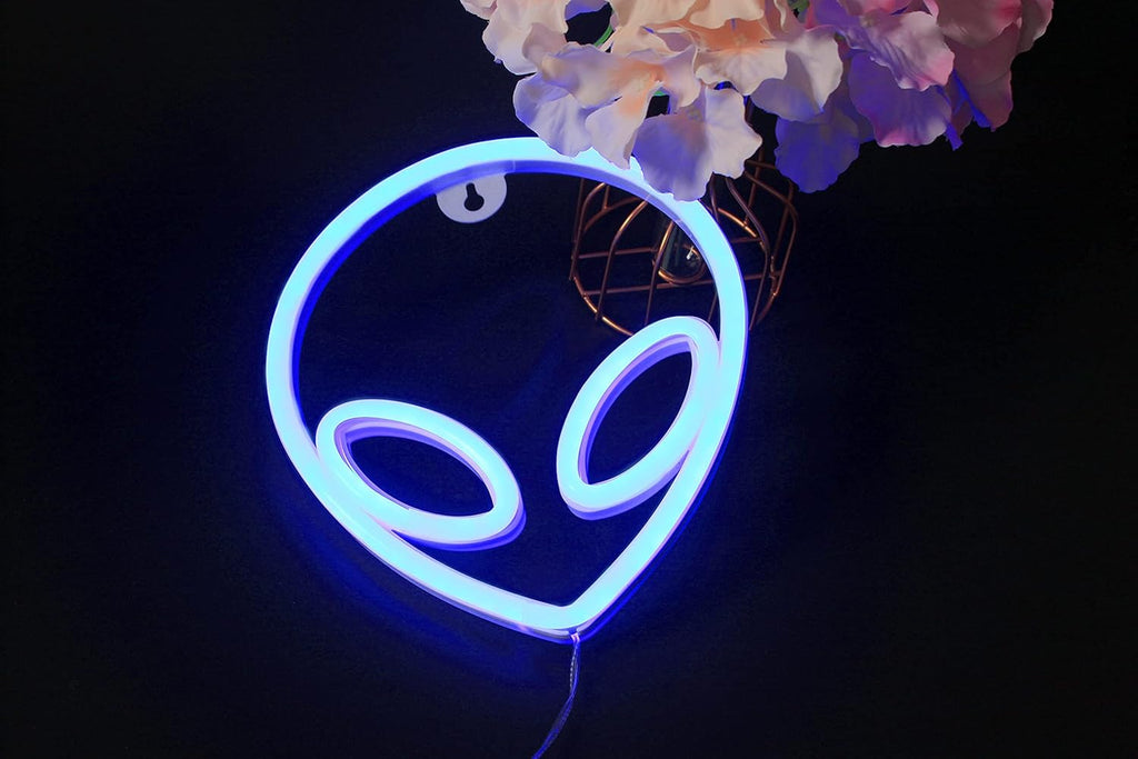 Alien Neon Sign Led Signs Alien Lamp for Wall Decor Neon Lights for Bedroom Asthetic Room Decor Alien Decorations Battery/Usb Operated(Blue)
