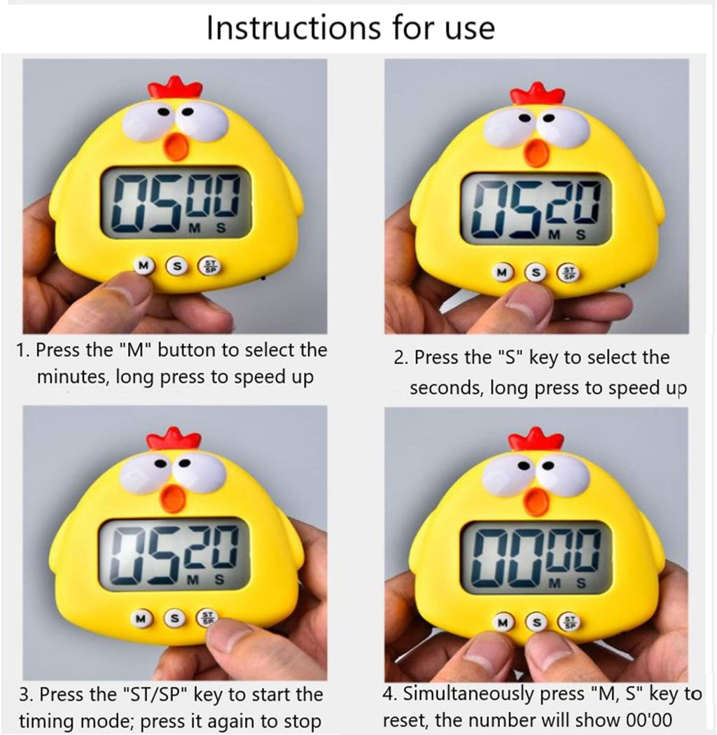 Kitchen Timer, Cute Cartoon Animal Countdown, Digital Cooking Timer with Magnetic, LCD Large-Screen Visual Clock, Hangable Alarm Clock with Stand，For Cooking Bake Sport Game (Timer-Xg)