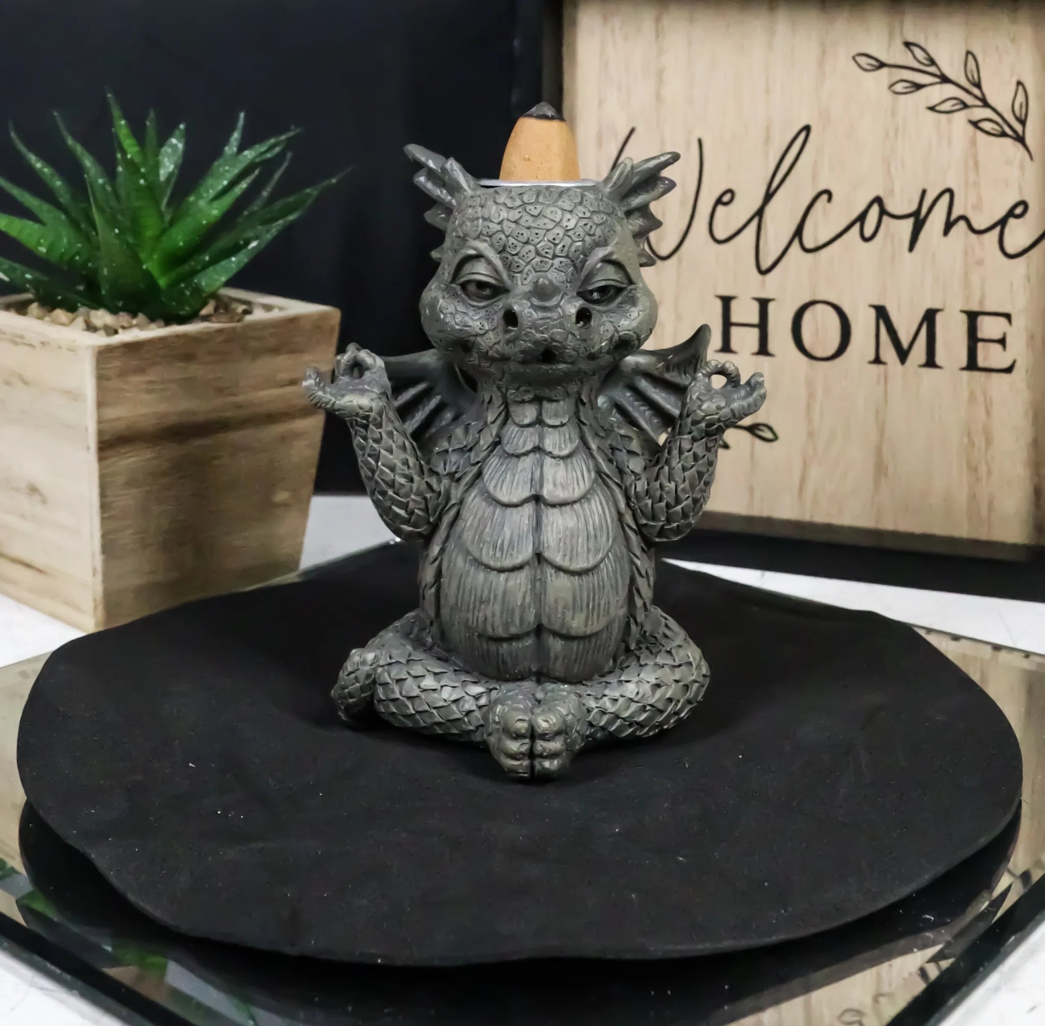 Zen Whimsical Garden Dragon Yoga Sitting in Meditation Backflow Incense Burner