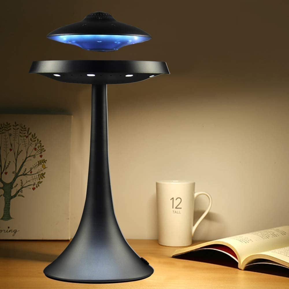 Magnetic Levitating UFO Bluetooth Speaker Table Lamp with Colorful Light Show, Office Home Decor Cool Stuff,Gadgets for Men Electronics,Birthday Christmas Creative Gift(Black)