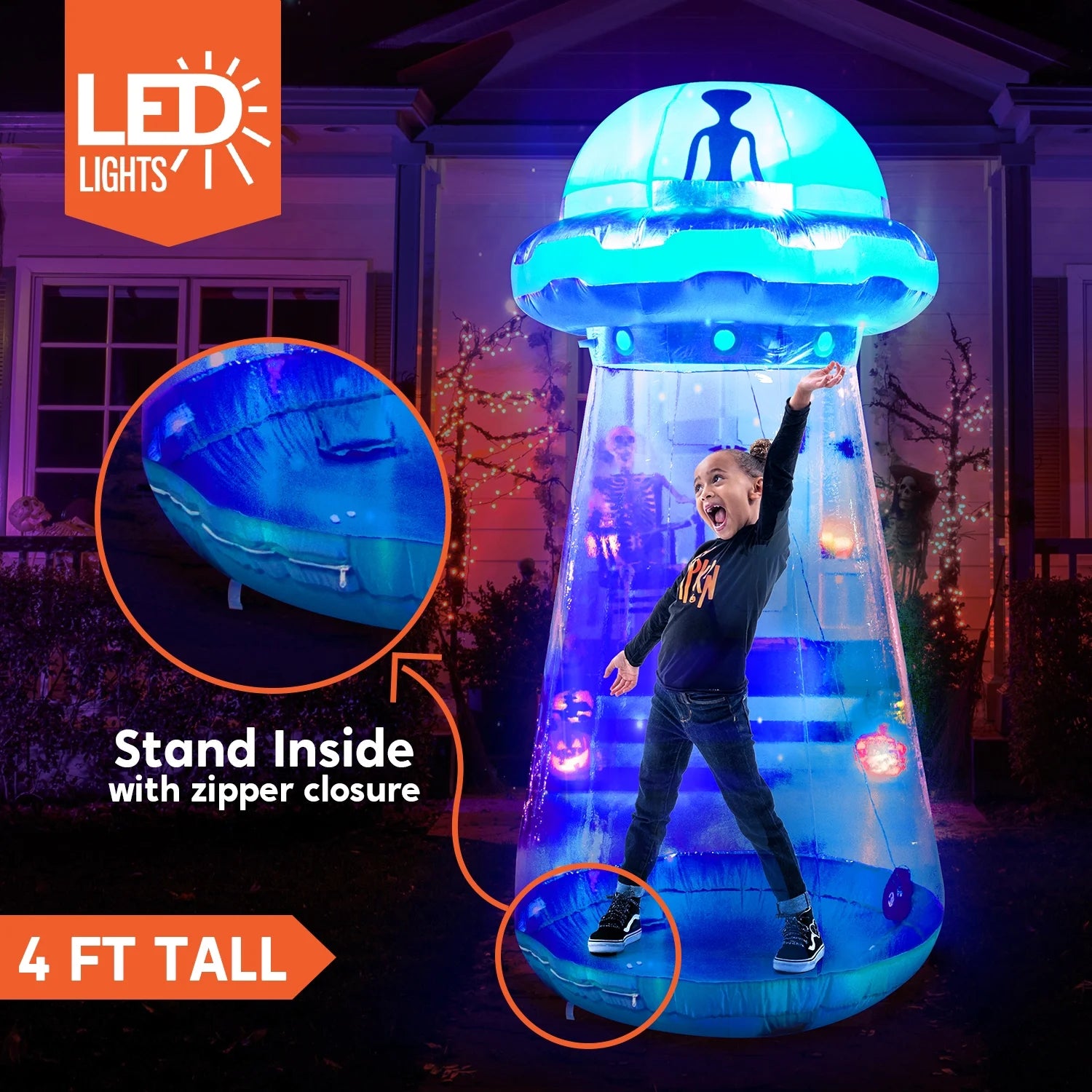 4 FT Halloween Inflatable UFO Alien Decoration with Built-In Leds,Ufo Halloween Decorations Outdoor Blow up Yard Lawn Decoration