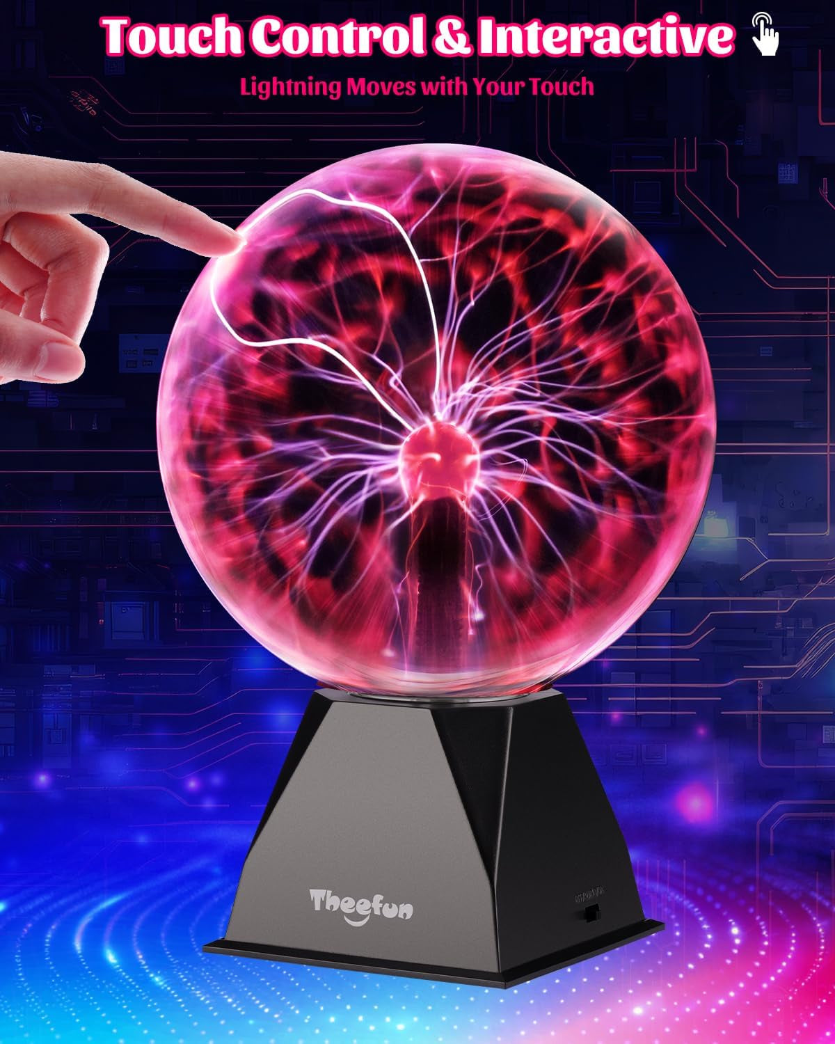 Plasma Ball: 8 Inch Huge Plasma Globe Christmas Gifts Touch & Sound Sensitive Ball Lamp Electric Lightning Novelty Light for Parties, Home, Prop, Room Decoration