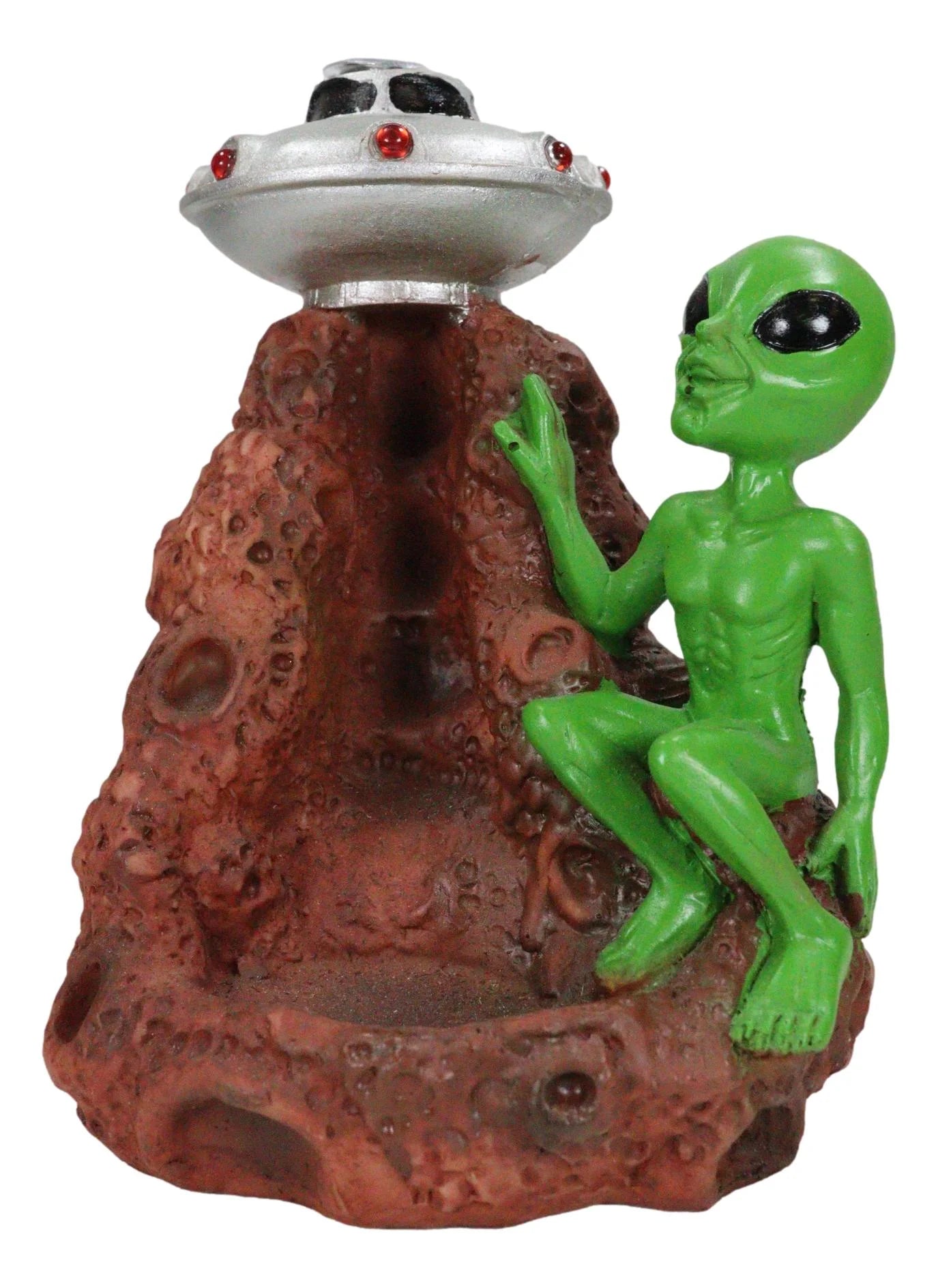 UFO Green Roswell Alien with Flying Saucer Spaceship Backflow Incense Burner
