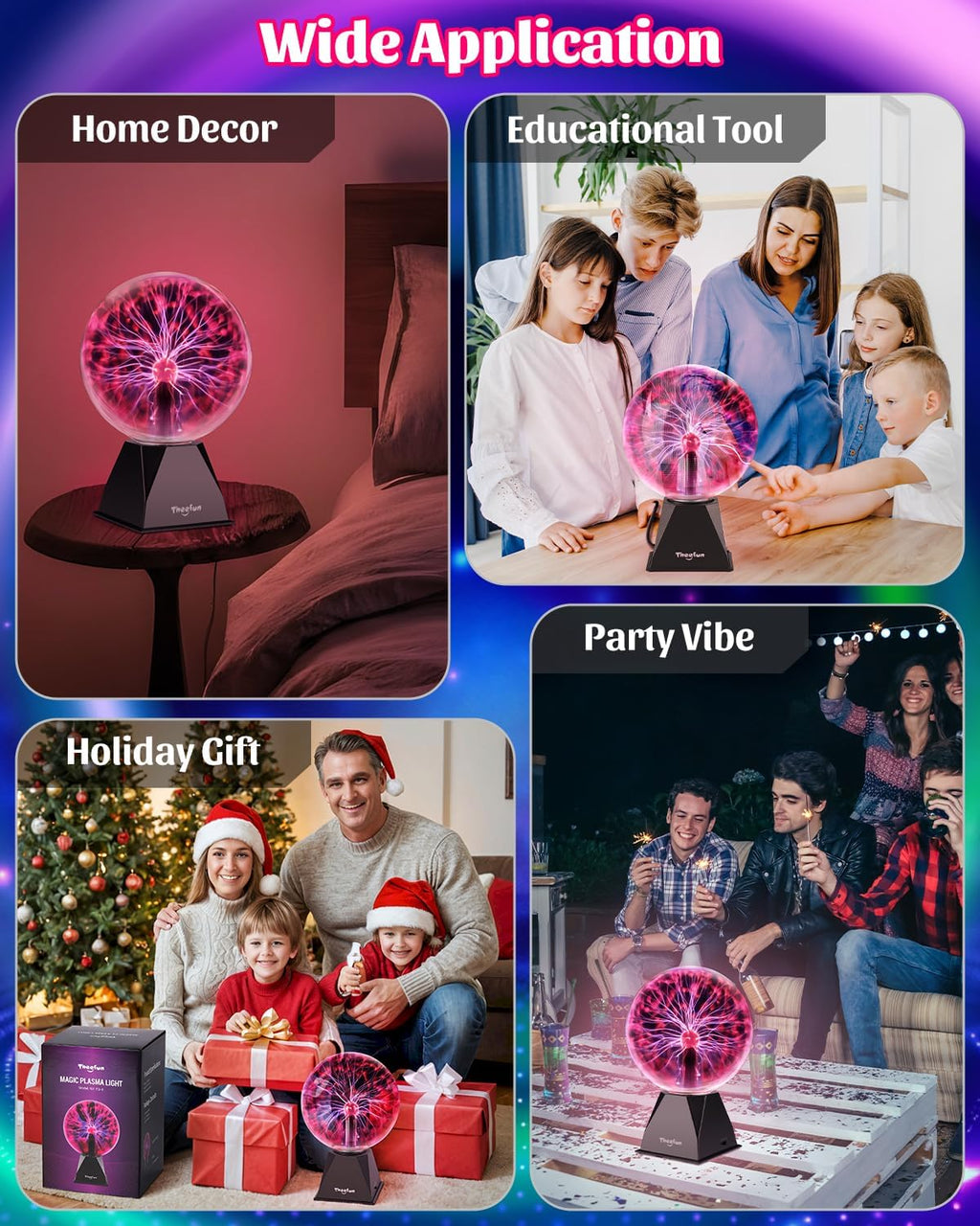 Plasma Ball: 8 Inch Huge Plasma Globe Christmas Gifts Touch & Sound Sensitive Ball Lamp Electric Lightning Novelty Light for Parties, Home, Prop, Room Decoration