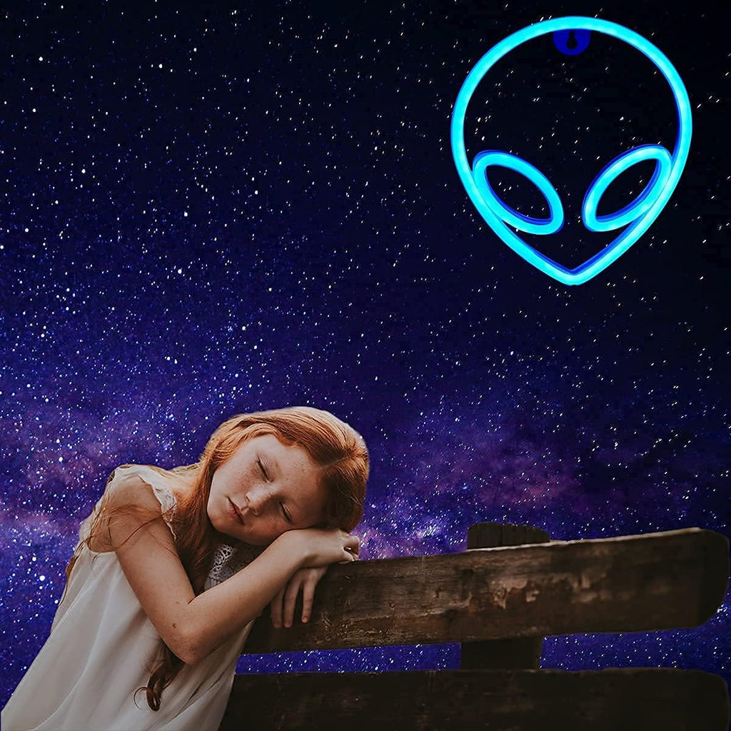 Alien Neon Sign Led Signs Alien Lamp for Wall Decor Neon Lights for Bedroom Asthetic Room Decor Alien Decorations Battery/Usb Operated(Blue)