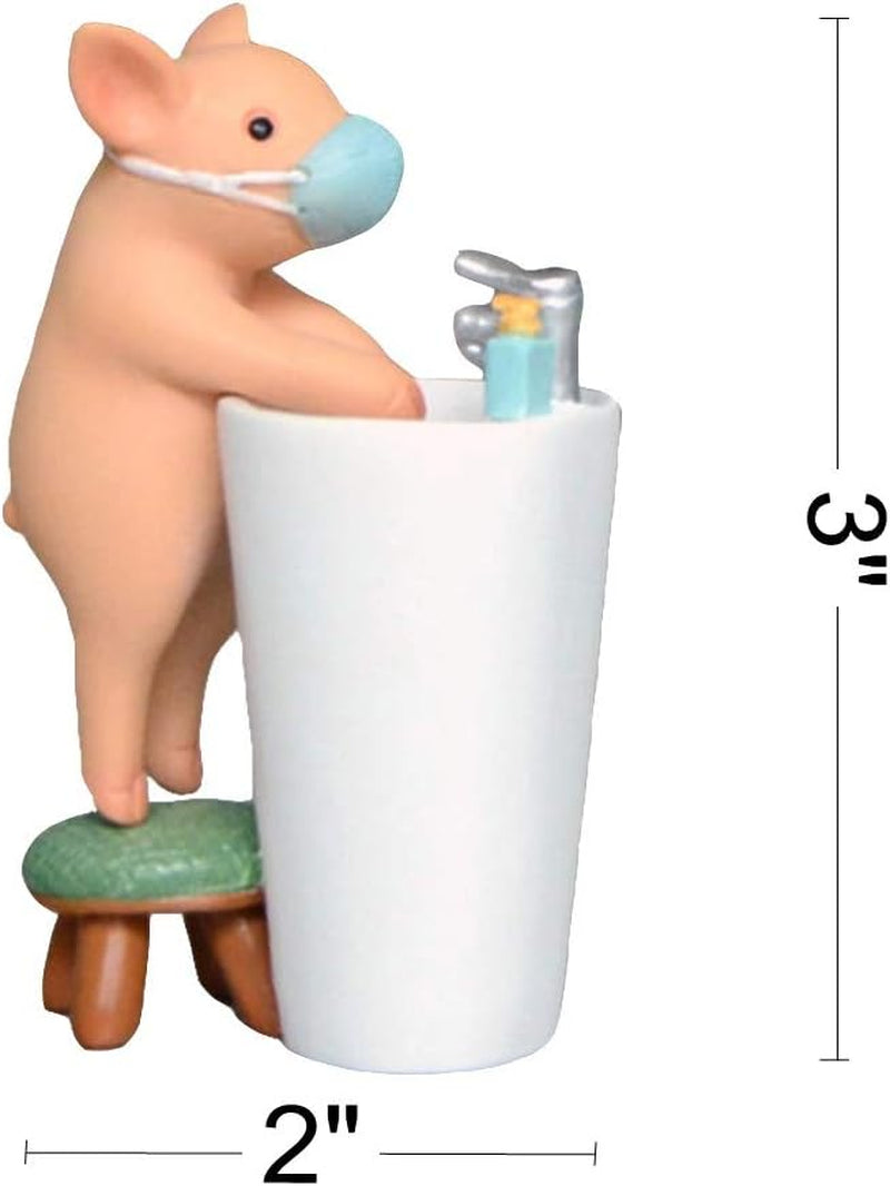 Miniature Fairy Garden Pig Figurine- Washing Hand before Meals