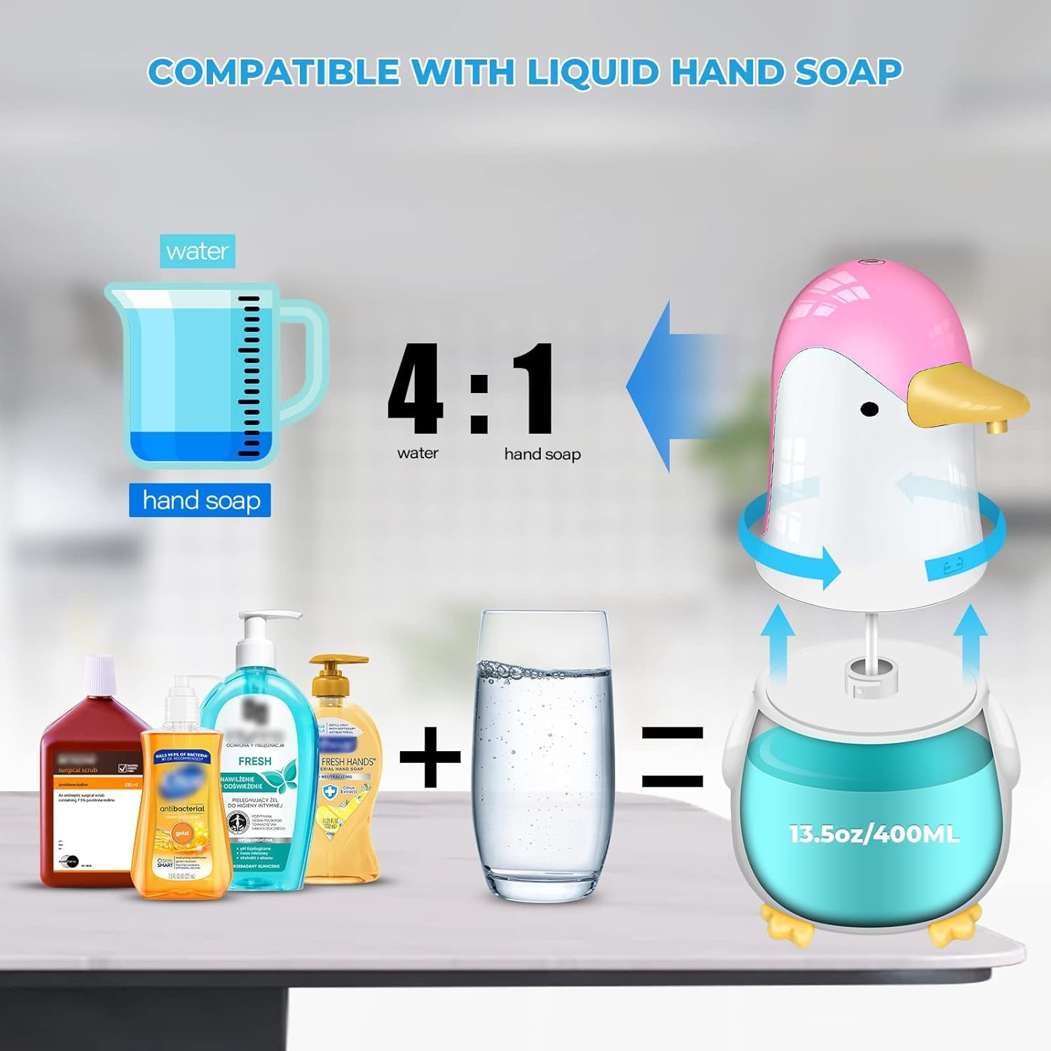 Foaming Soap Dispenser, Touchless Hand Soap Dispenser, Rechargeable Automatic Soap Dispenser, 13.5Oz/400Ml for Bathroom Kitchen Hotel School (Pink)