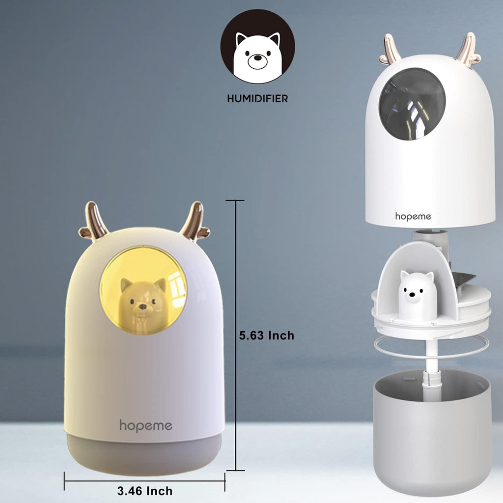 Cute Pet Humidifier with Two Spray Modes, 300Ml Water Tank Lasts up to 10 Hours, 7 Color LED Lights Changing, Waterless Auto Shut-Off for Bedroom, Home, Office (Pink)