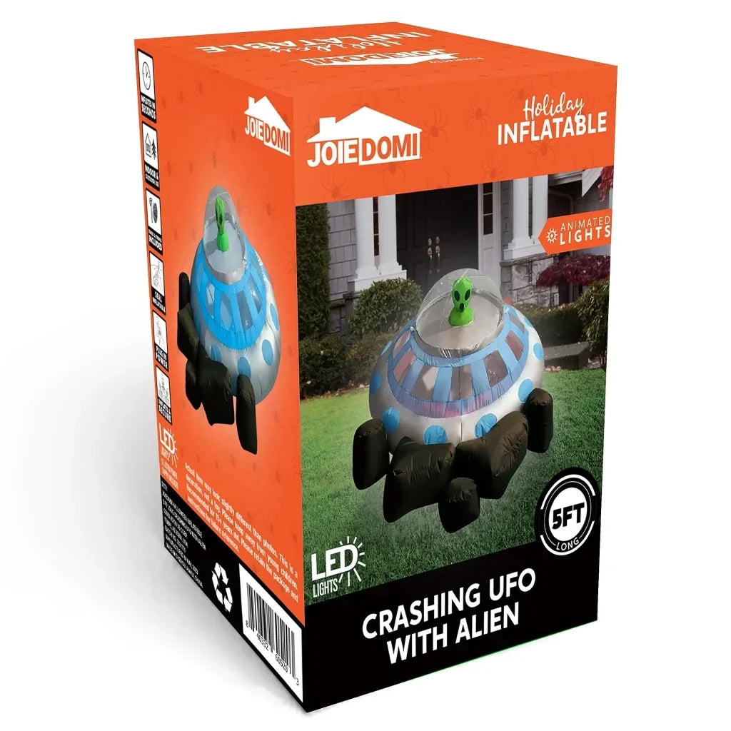 5Ft Halloween Inflatable UFO Alien Decorations,Blow Ups Crashing UFO Yard Decoration with Color Changing Lights for Inflatable Decor Outside