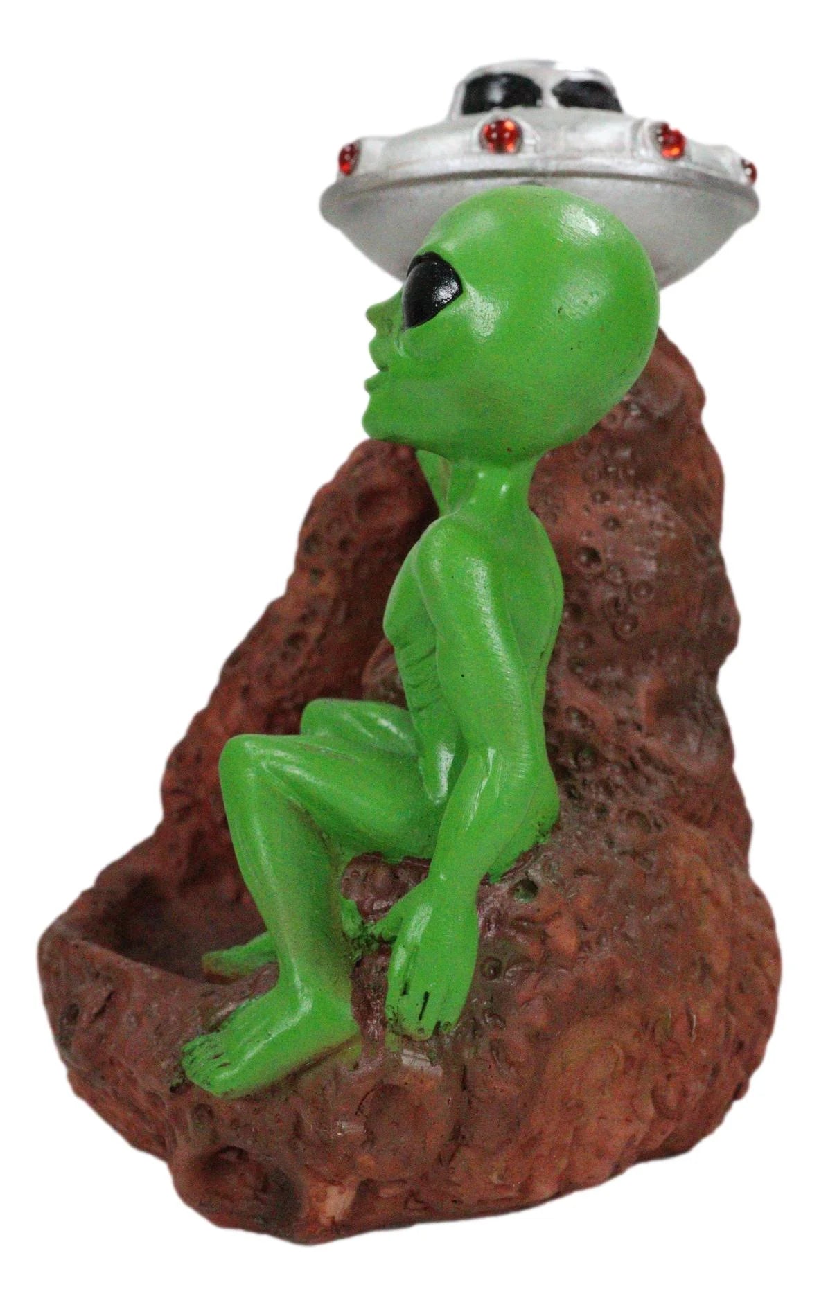 UFO Green Roswell Alien with Flying Saucer Spaceship Backflow Incense Burner